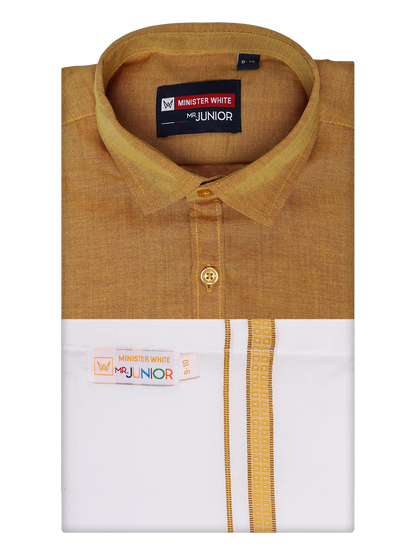 Boys Gold Matching Half Sleeves Shirt with Fancy Flexi Dhoti Combo Brave Boy by Minister White
