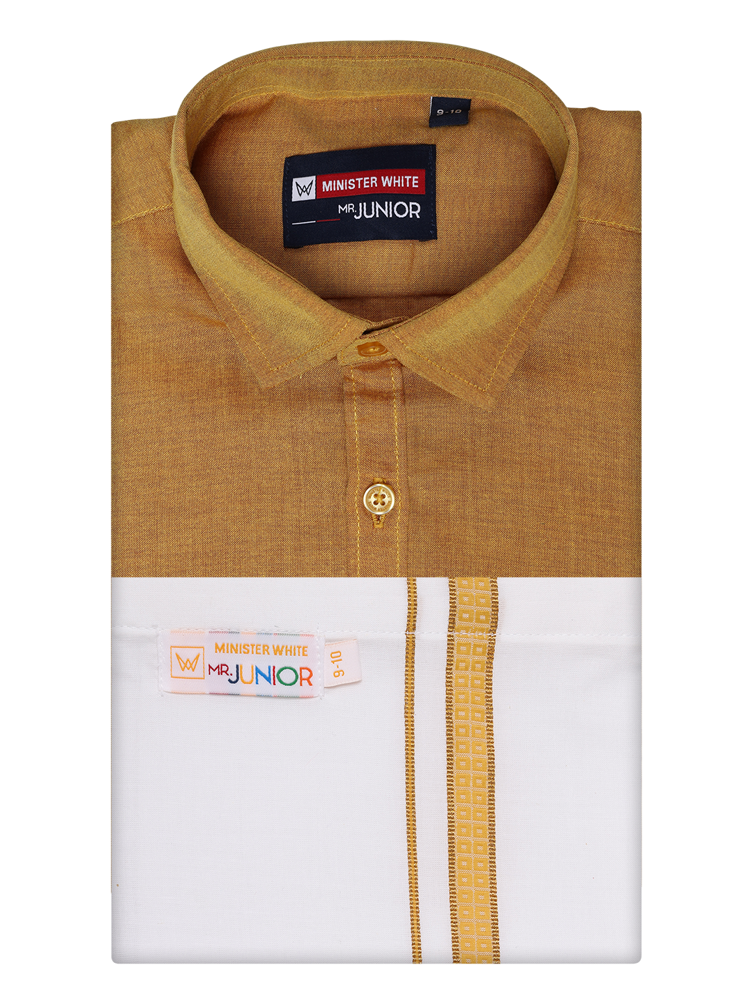 Boys Gold Matching Half Sleeves Shirt with Fancy Flexi Dhoti Combo Brave Boy