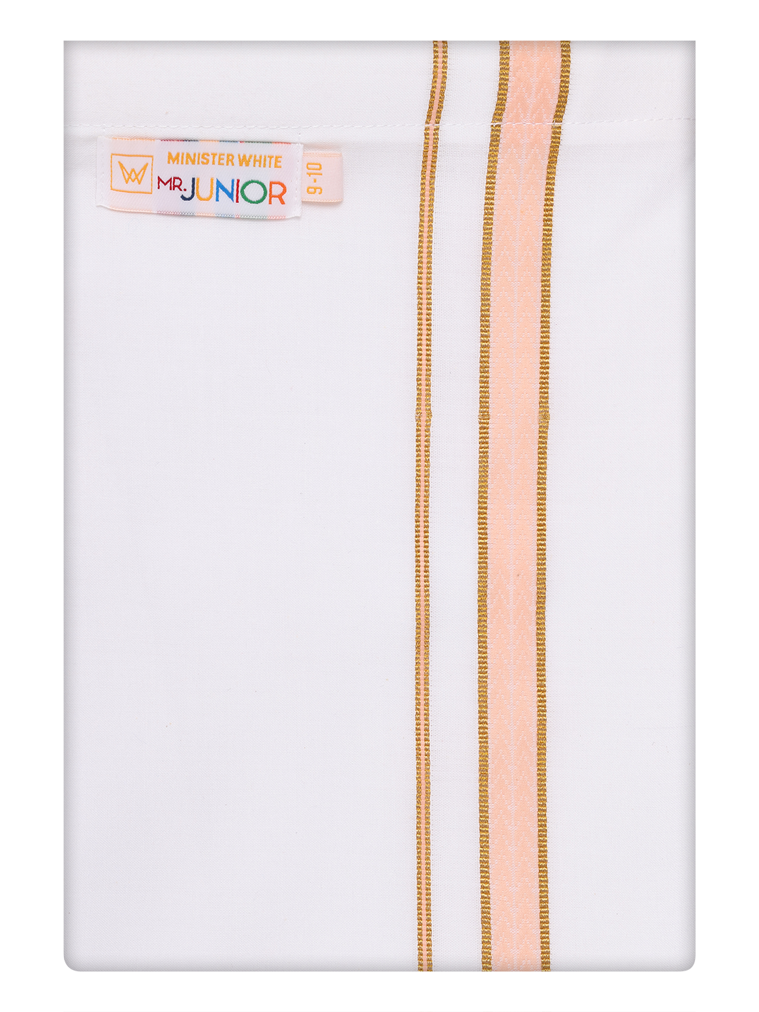 Boy Cotton White Dhoti with Peach Color Border by Minister White