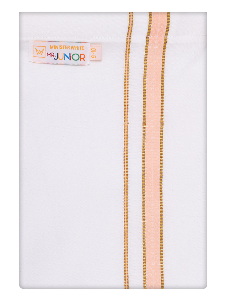 Boy Cotton White Dhoti with Peach Color Border by Minister White