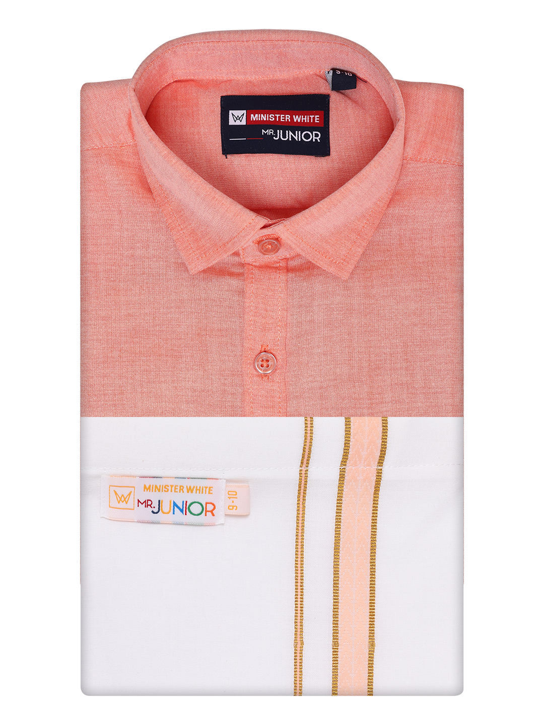 Boys Peach Matching Half Sleeves Shirt with Fancy Flexi Dhoti Combo Brave Boy by Minister White