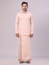 Mens Copper Tissue Shirt and Dhoti Set with Intricate Jacquard Border Plum