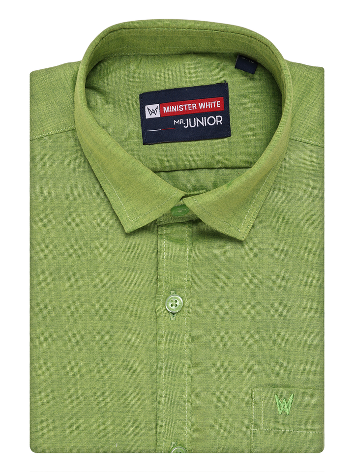 Boy Cotton Light Green Color Shirt by Minister White