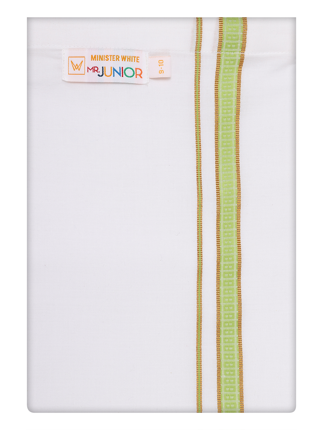 Boy Cotton White Dhoti with Light Green Color Border by Minister White