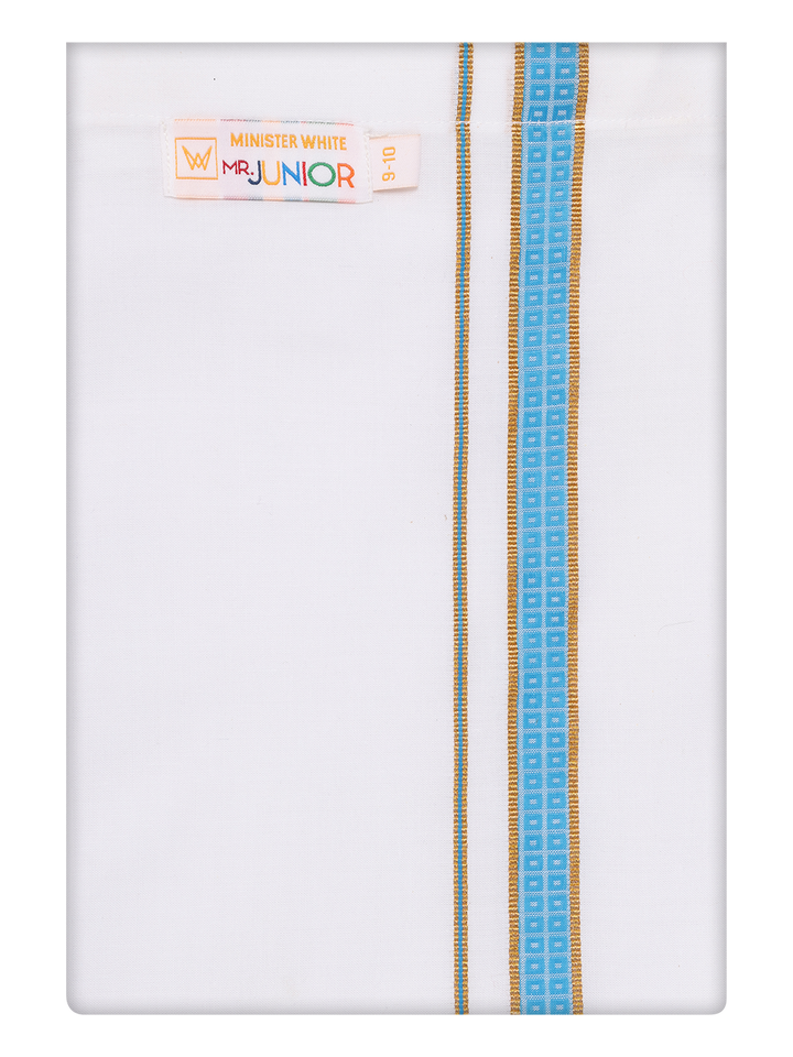 Boys White Dhoti with Blue Color Border by Minister White