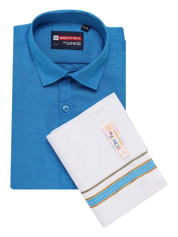 Boys Blue Matching Half Sleeves Shirt with Fancy Flexi Dhoti Combo Brave Boy by Minister White