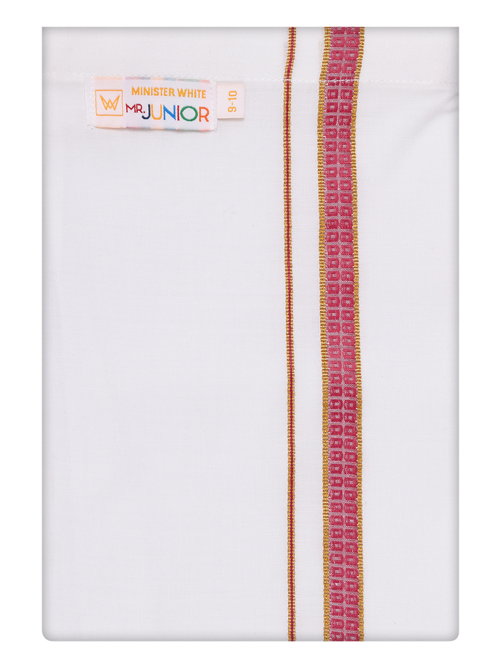 Boys White Dhoti with Wine Color Border by Minister White
