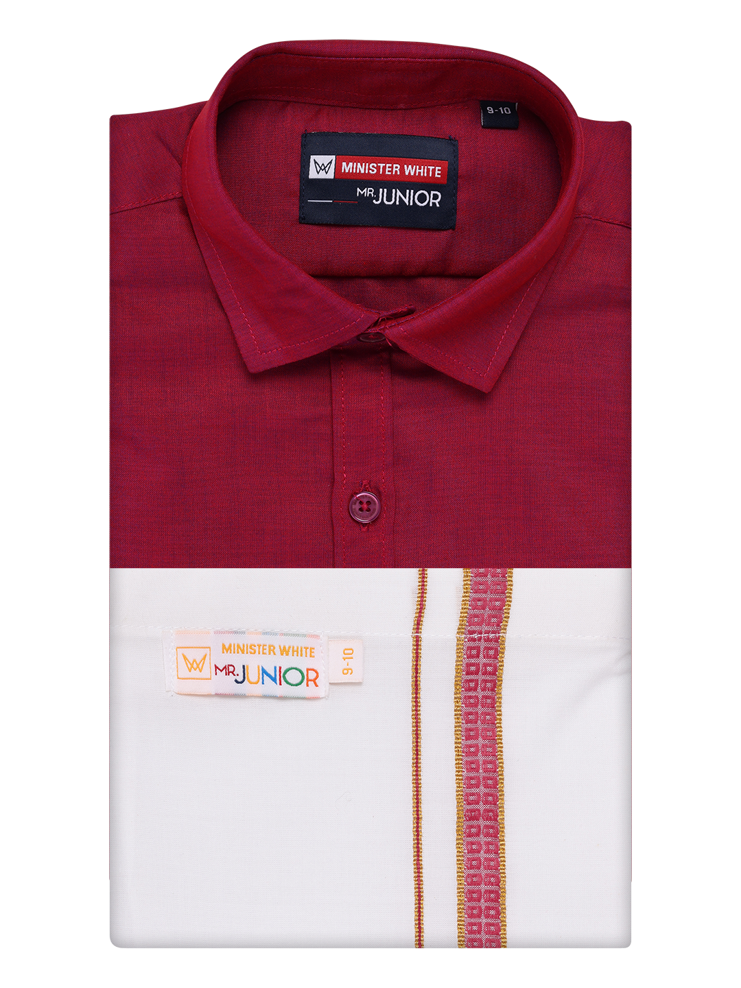 Boys Wine Matching Half Sleeves Shirt with Fancy Flexi Dhoti Combo Brave Boy by Minister White