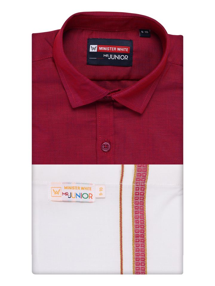 Boys Wine Matching Half Sleeves Shirt with Fancy Flexi Dhoti Combo Brave Boy by Minister White