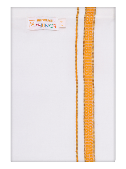 Boy Cotton White Dhoti with Orange Color Border by Minister White