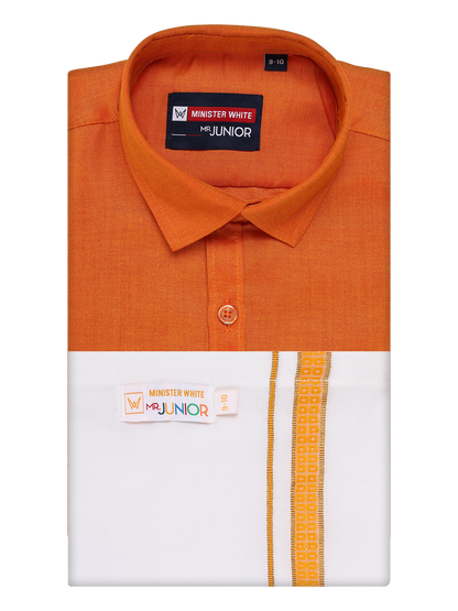  Boys Orange Matching Half Sleeves Shirt with Fancy Flexi Dhoti Combo Brave Boy by Minister White