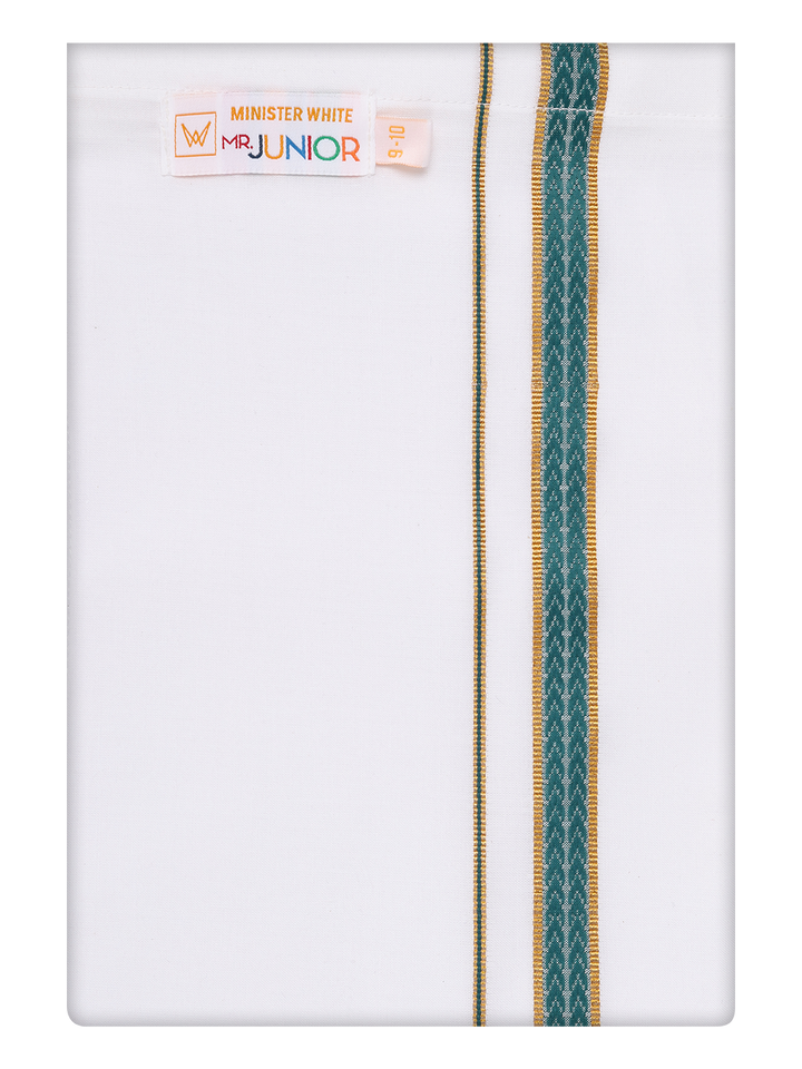 Boys White Dhoti with Teal Color Border by Minister White