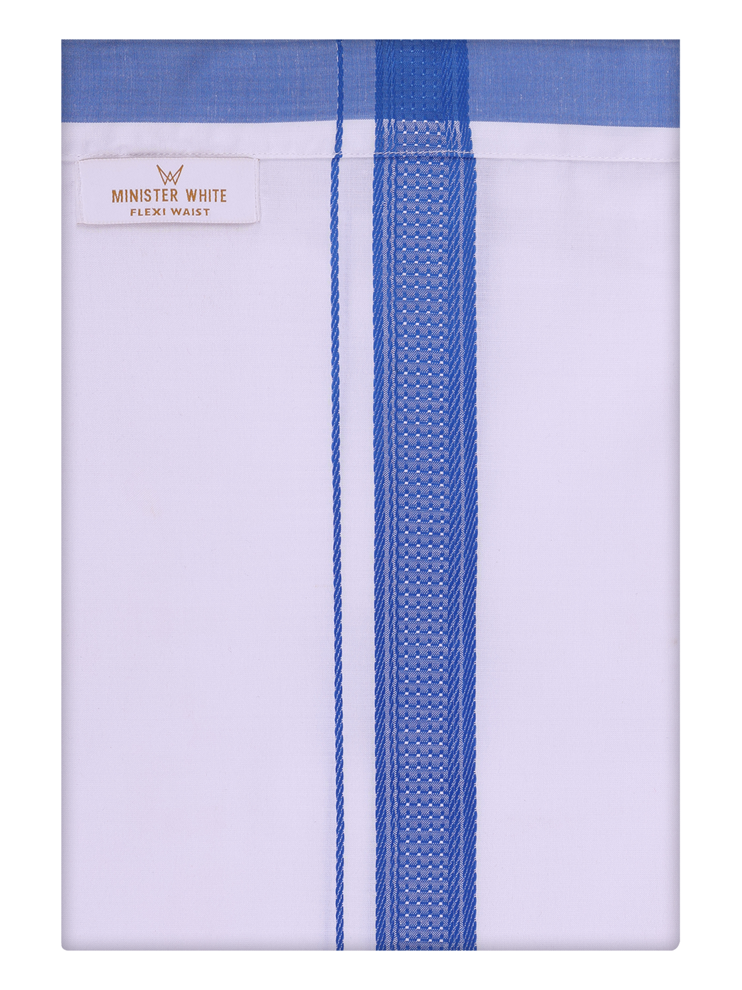 Men's Cotton White Flexi Dhoti with Sky Blue Color Border by Minister White