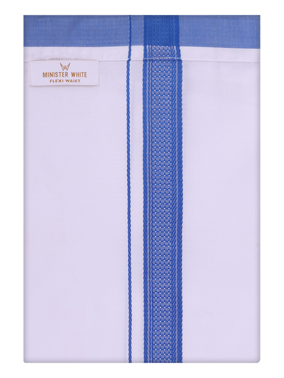 Men's Cotton White Flexi Dhoti with Sky Blue Color Border by Minister White