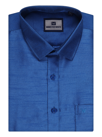 Men's Sky Blue Dupion Satin Color Shirt by Minister White