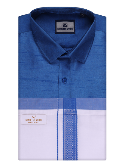 Men's Cotton White Flexi Dhoti with Violet Color Border by Minister White by Minister White