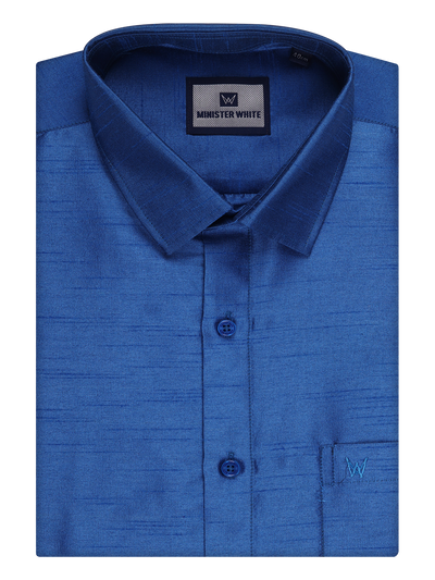 Men's Sky Blue Dupion Satin Color Shirt by Minister White