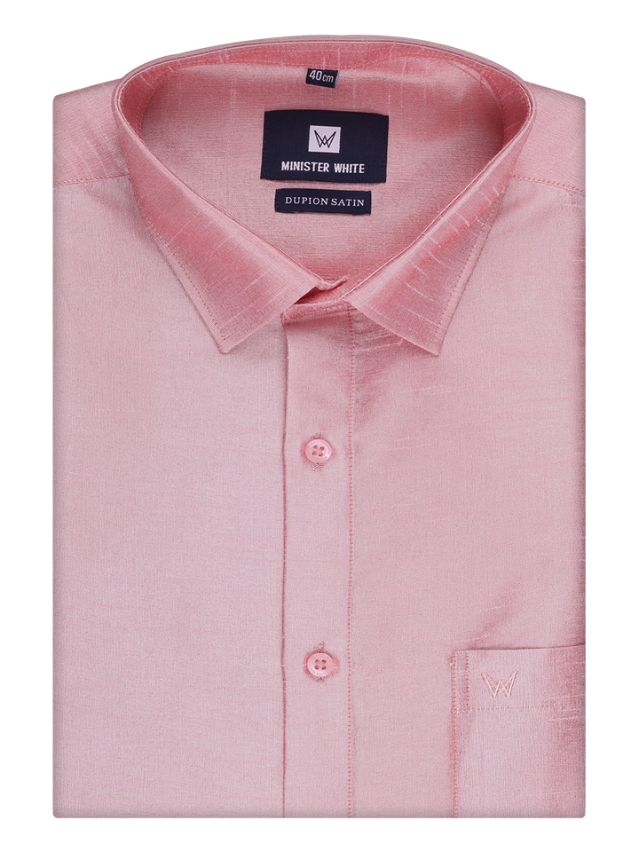 Mens Light Pink Dupion Satin Color Shirt by Minister White