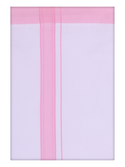 Mens White Single Layer Dhoti with Light Pink Border Dhoti by Minister White
