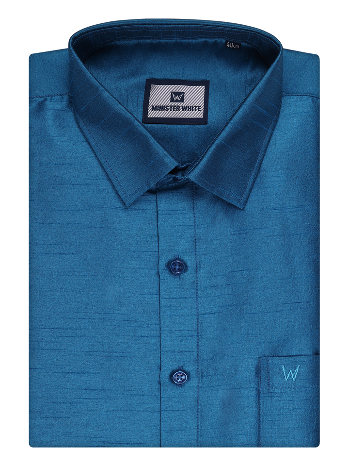 Mens Ramar Blue Dupion Satin Color Shirt by Minister White