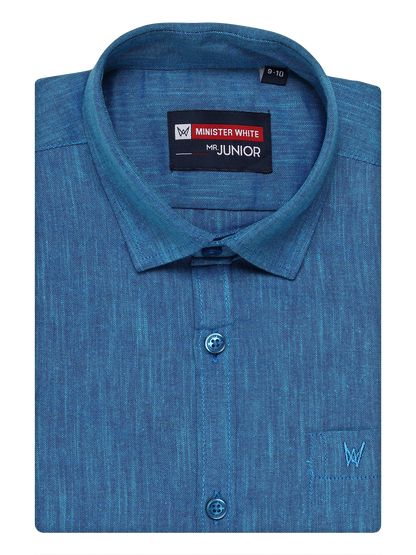 Boys Cotton Blue Colour Half Sleeves Shirt Friendly Boy by Minister White