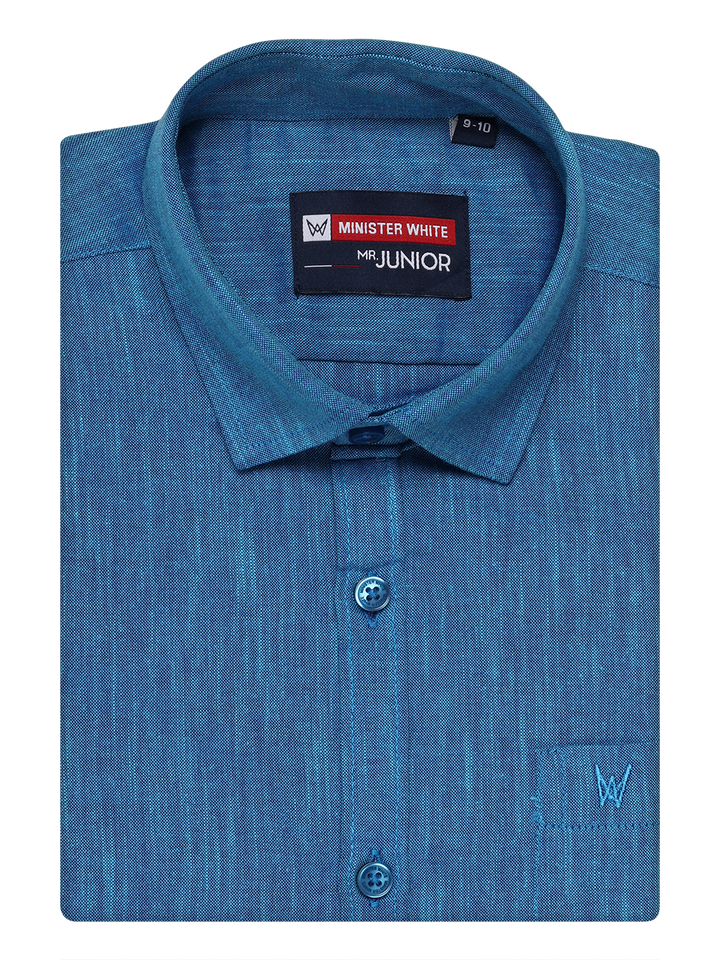 Boys Cotton Blue Colour Half Sleeves Shirt Friendly Boy by Minister White