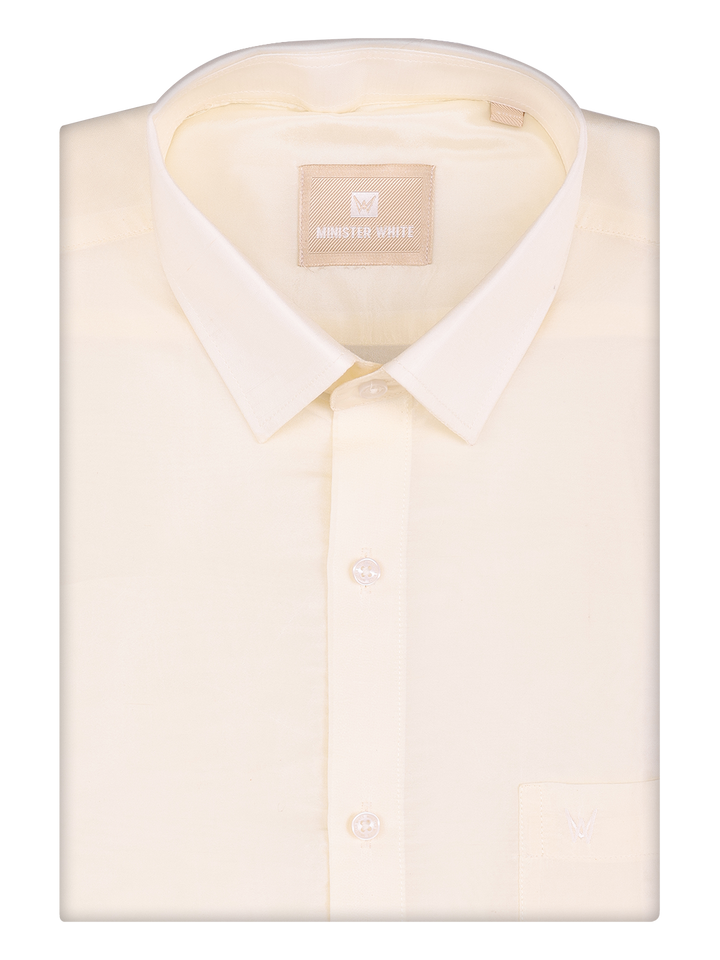 Mens Art Silk Cream Full Sleeves Shirt by Minister White