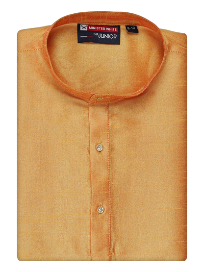 Boys Dupion Satin Orange Colour Full Sleeves Kurta Candid Boy by Minister White