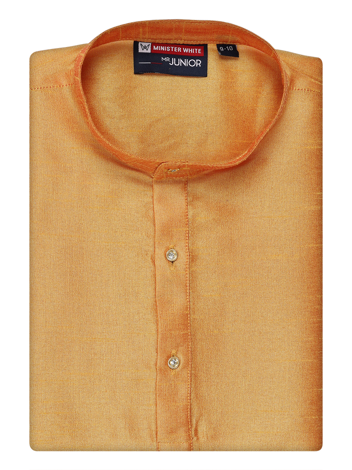 Boys Dupion Satin Orange Colour Full Sleeves Kurta Candid Boy by Minister White