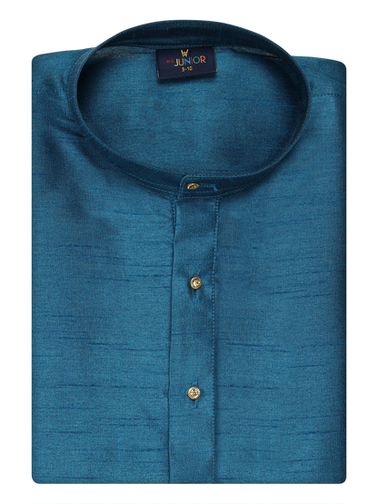 Boys Dupion Satin Blue Colour Full Sleeves Kurta Candid Boy by Minister White