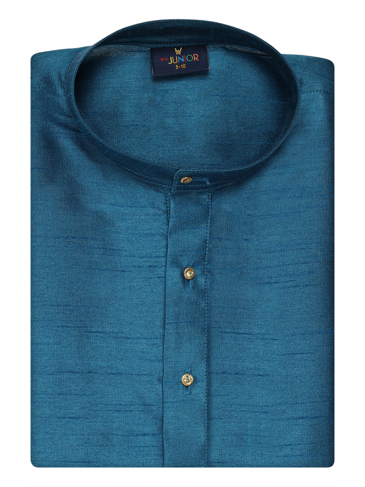 Boys Dupion Satin Blue Colour Full Sleeves Kurta Candid Boy by Minister White