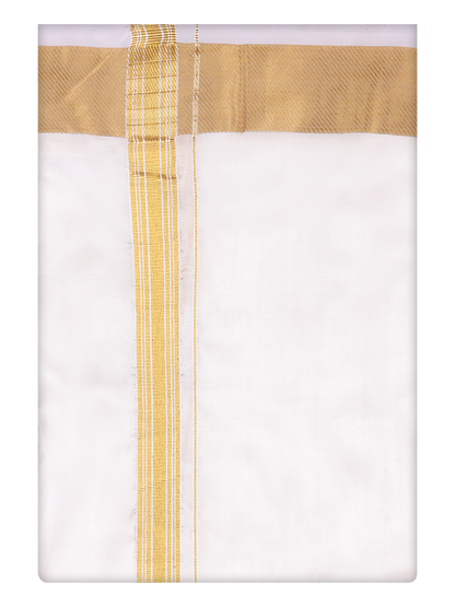 Men's Art Silk Half White 100k Gold Jari Border Dhoti Finesse