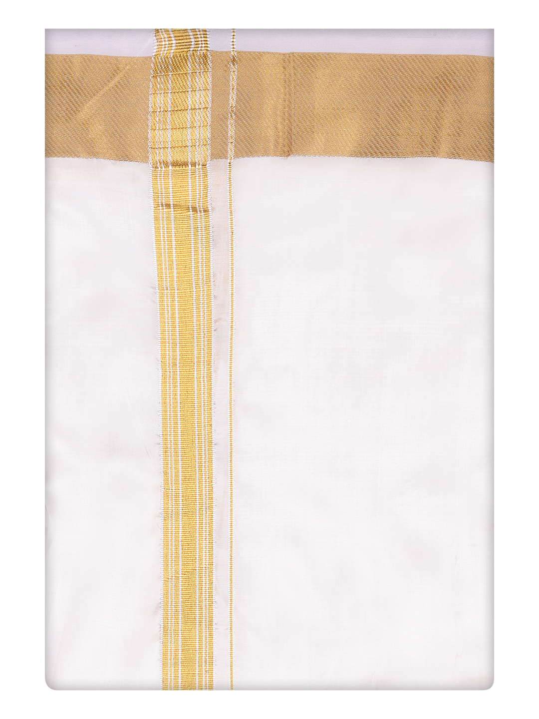 Mens Art Silk Half White Full Sleeves Shirt with 100k Gold Jari Border Dhoti Combo Finesse