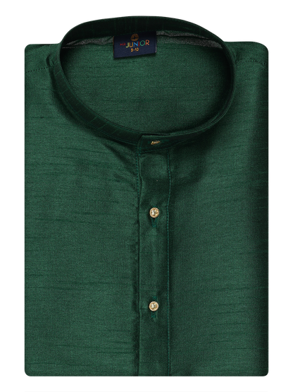 Boys Dupion Satin Green Colour Full Sleeves Kurta Candid Boy by Minister White