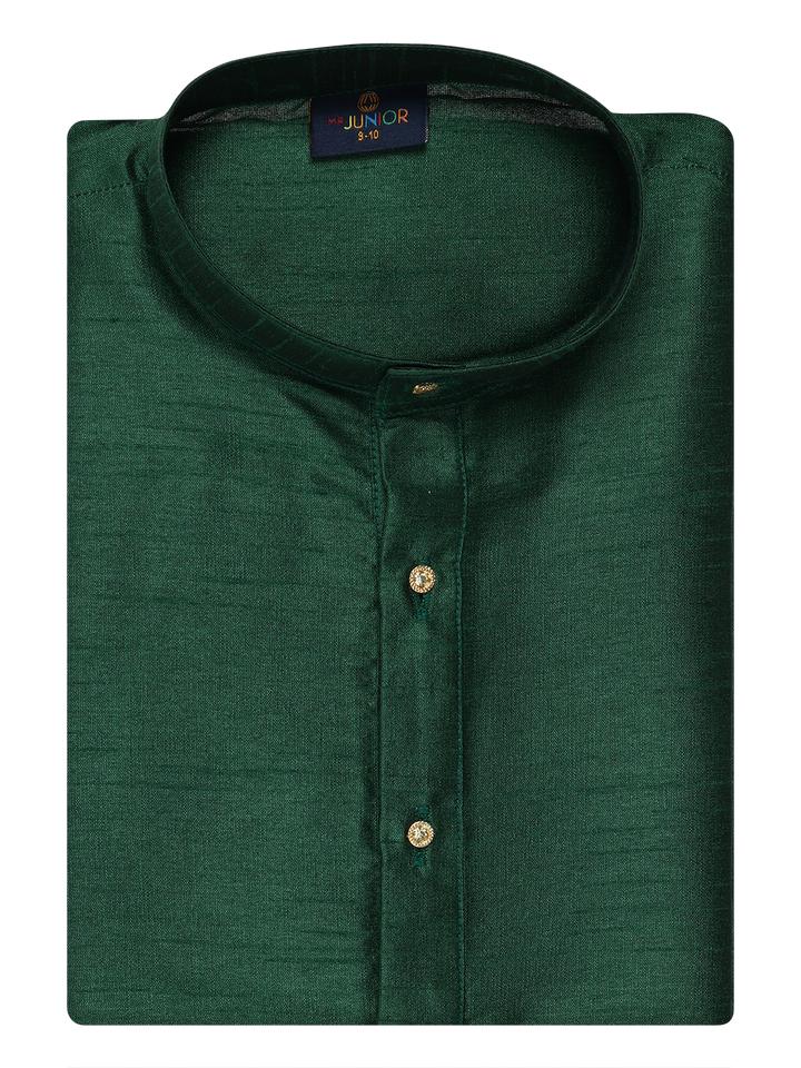 Boys Dupion Satin Green Colour Full Sleeves Kurta Candid Boy by Minister White