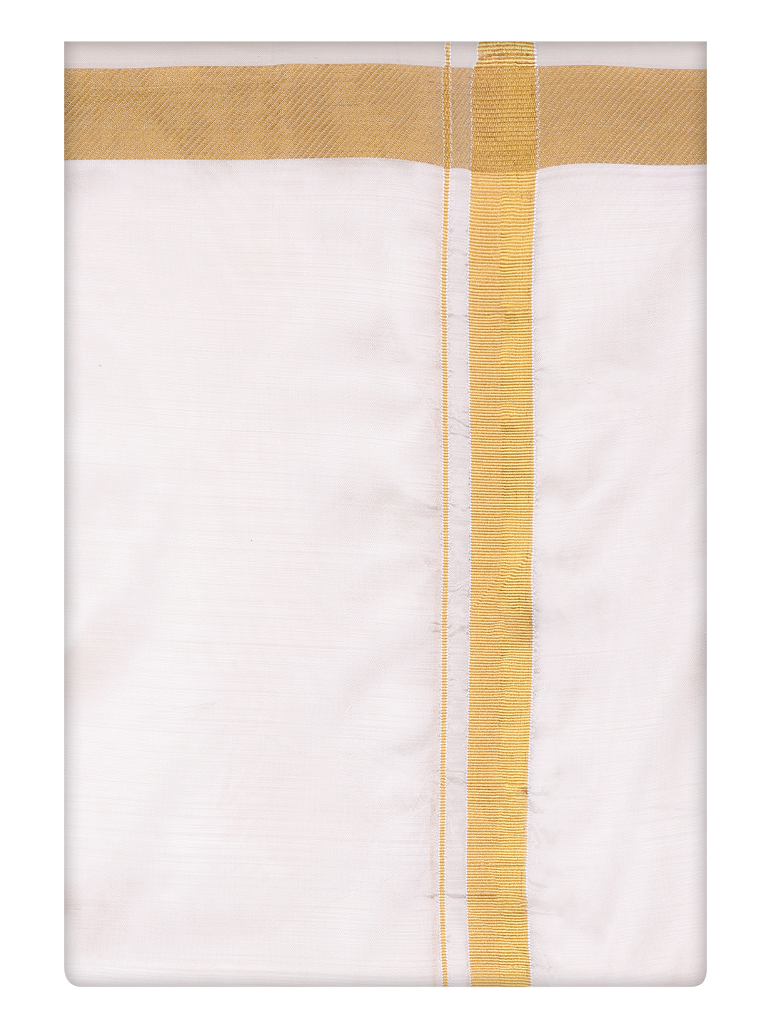 Mens Art Silk Half White Full Sleeves Shirt with 70k Gold Jari Border Dhoti Combo Finesse