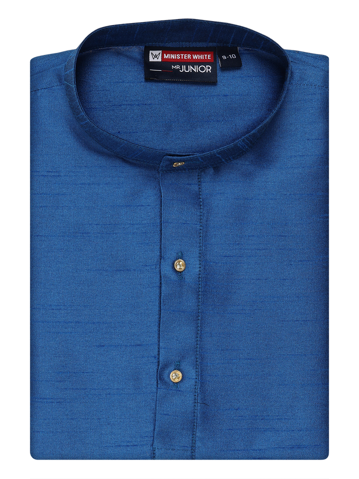 Boys Dupion Satin Blue Colour Full Sleeves Kurta Candid Boy by Minister White