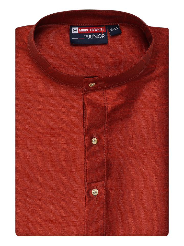 Boys Dupion Satin Brown Colour Full Sleeves Kurta Candid Boy by Minister White