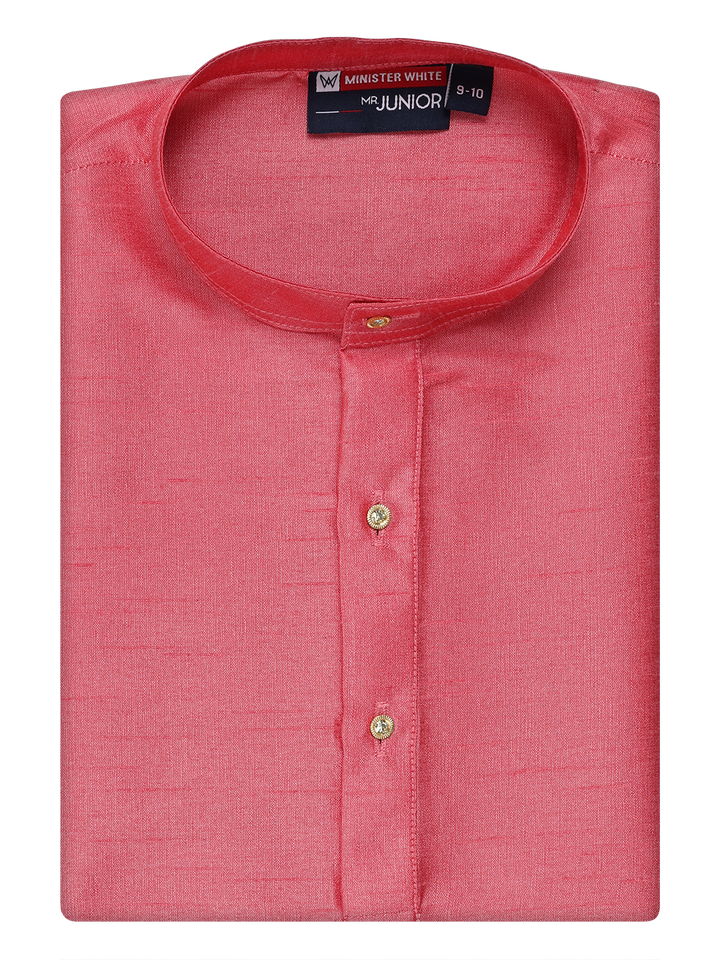 Boys Dupion Satin Pink Colour Full Sleeves Kurta Candid Boy by Minister White