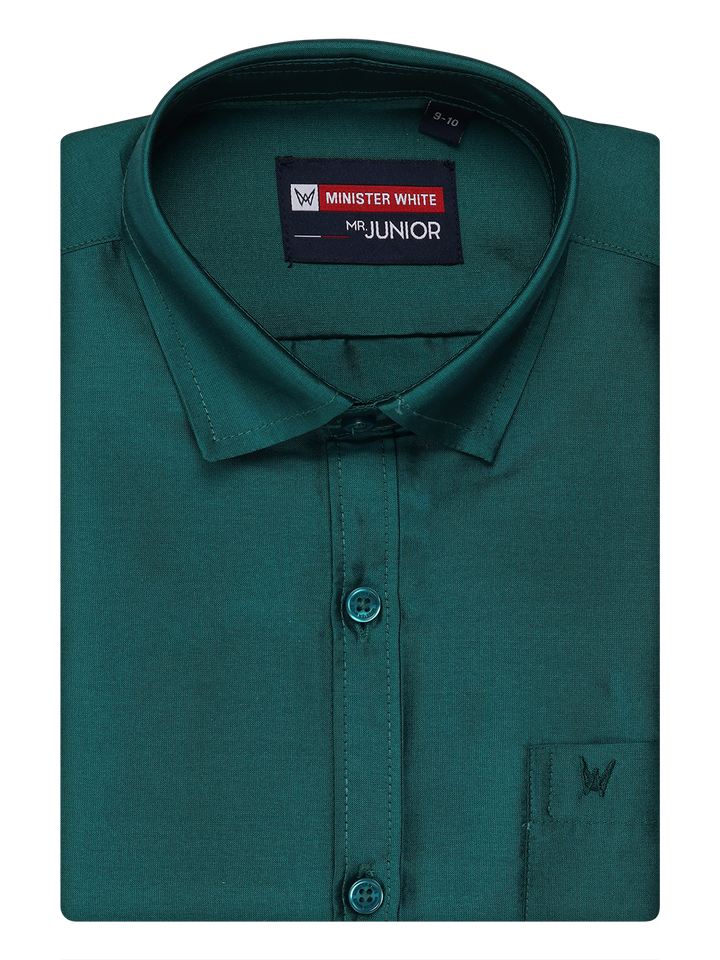 Boys Dupion Satin Dark Green Colour Half Sleeves Shirt Happy Boy by Minister White