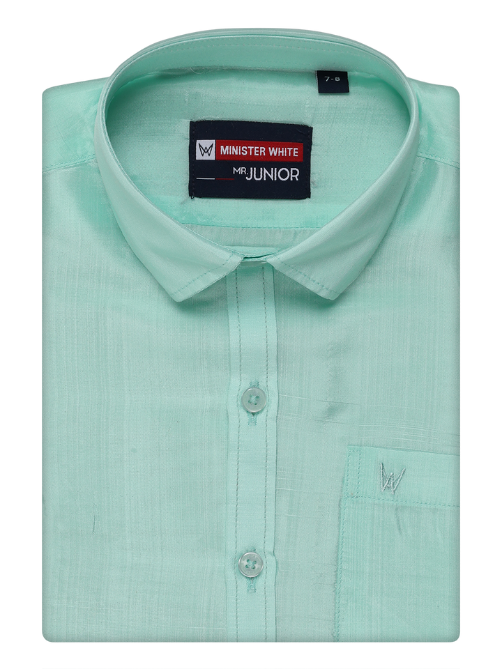 Boys Art Silk Leaf Green Color Shirt by Minister White