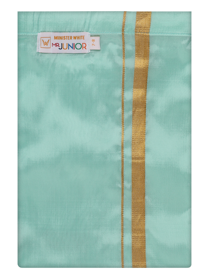 Boys Art Silk Leaf Green Color Dhoti by Minister White