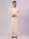 Mens Tissue Stripes Almond Shirt & Jari Border Dhoti Wedding Combo Finely
