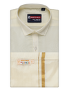 Boys Cream Gold Matching Art Silk Shirt and Flexi Dhoti Combo Poppins