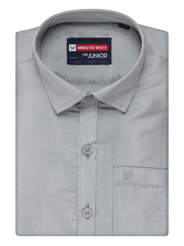 Boys Art Silk Steel Grey Color Shirt by Minister White