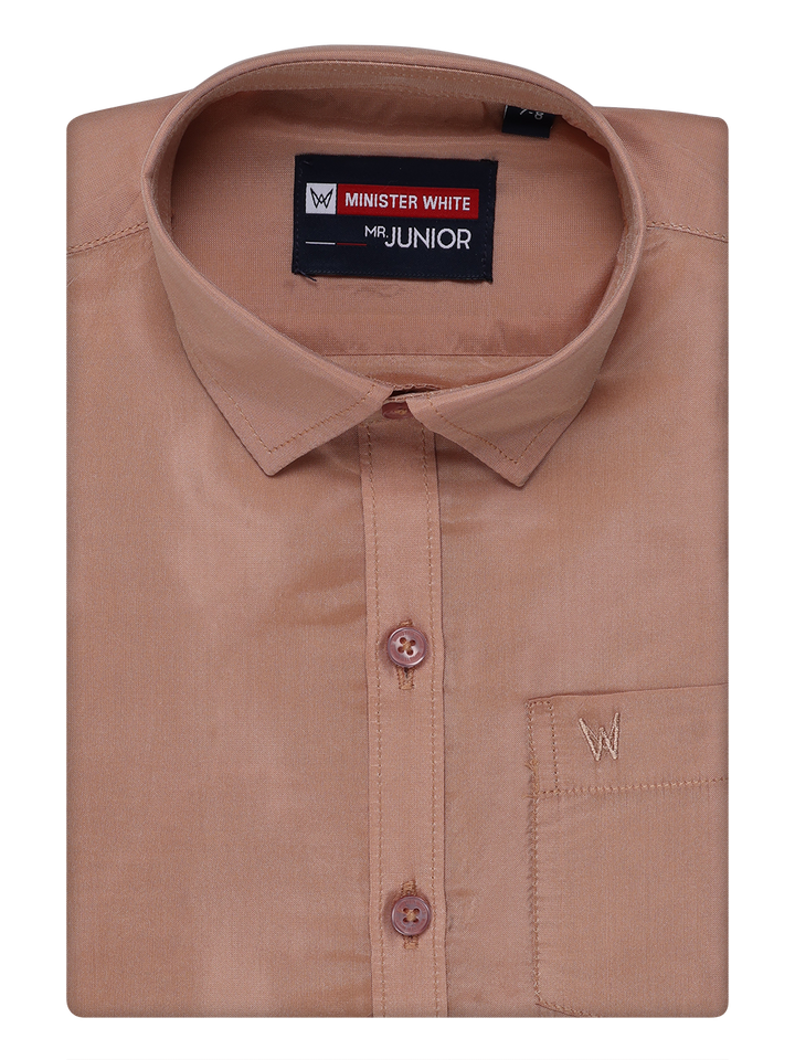 Boys Art Silk Dark Copper Color Shirt by Minister White