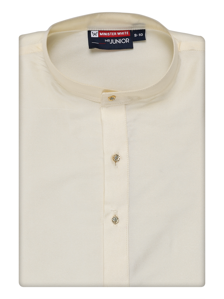 Boys Art Silk Cream Kurta by Minister White