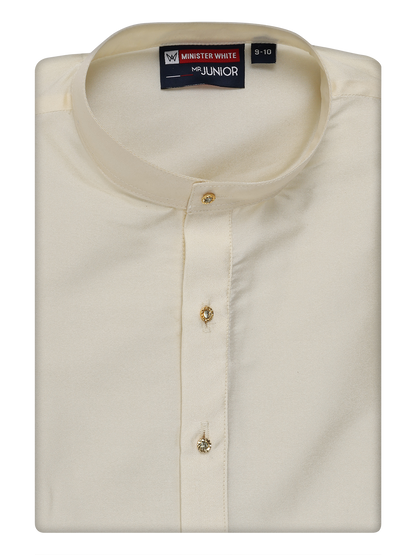 Boys Art Silk Cream Kurta by Minister White