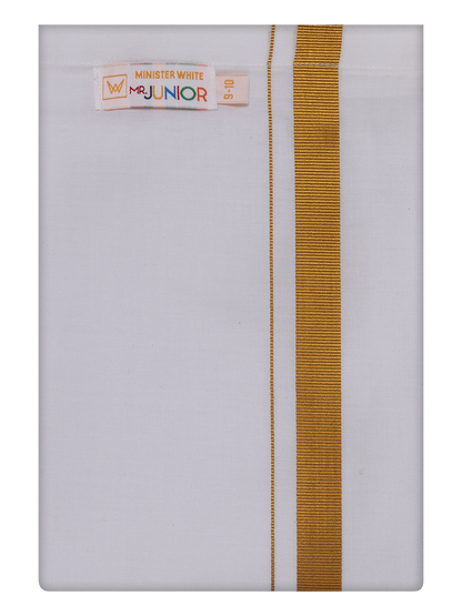 Boys Cotton White Adjustable Dhoti with Gold Jari Border Rich Look by Minister White