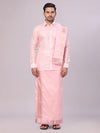 Men's Art Silk Pink Jacquard Full Sleeves Shirt with 2 1/2